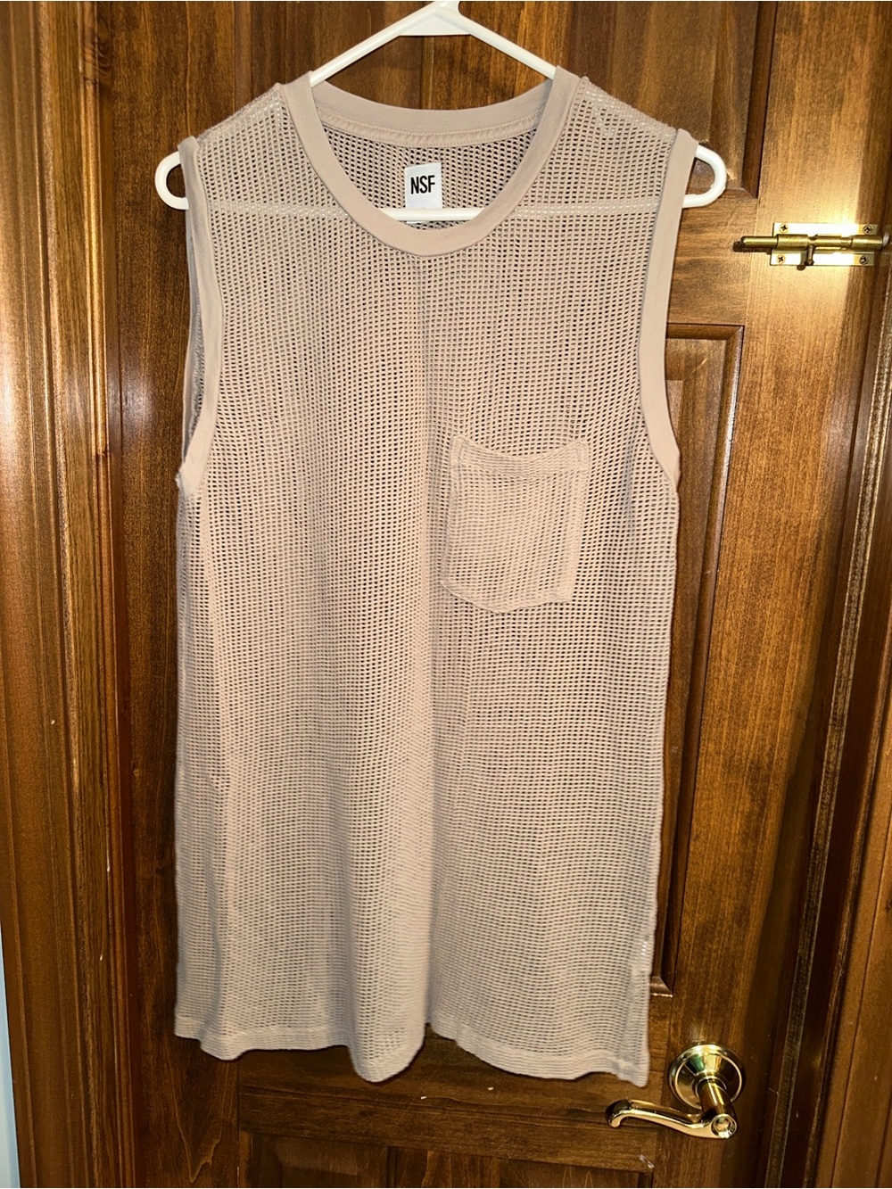 NSF Taupe Beige Mesh Sleeveless Top